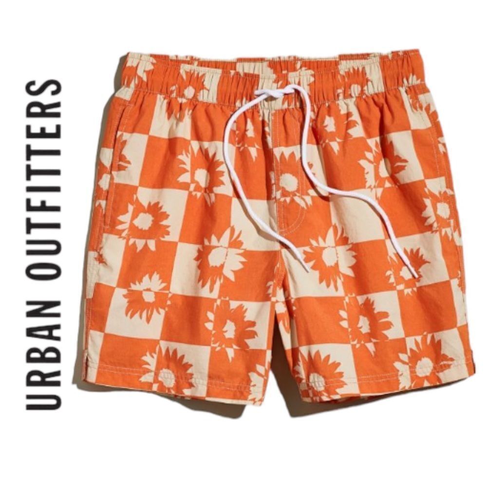 NEW Urban Outfitters UO Daisy Checkerboard Print Swim Trunks Shorts L XL